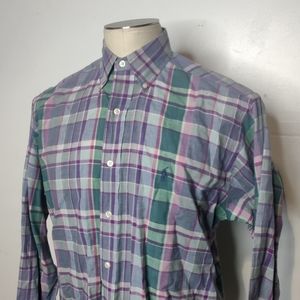 Ralph Lauren Madras Long Sleeve Shirt Small Lavender Green Plaid Cotton